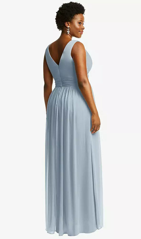 Dessy 2894 Sleeveless Draped Chiffon Maxi Dress With Front Slit