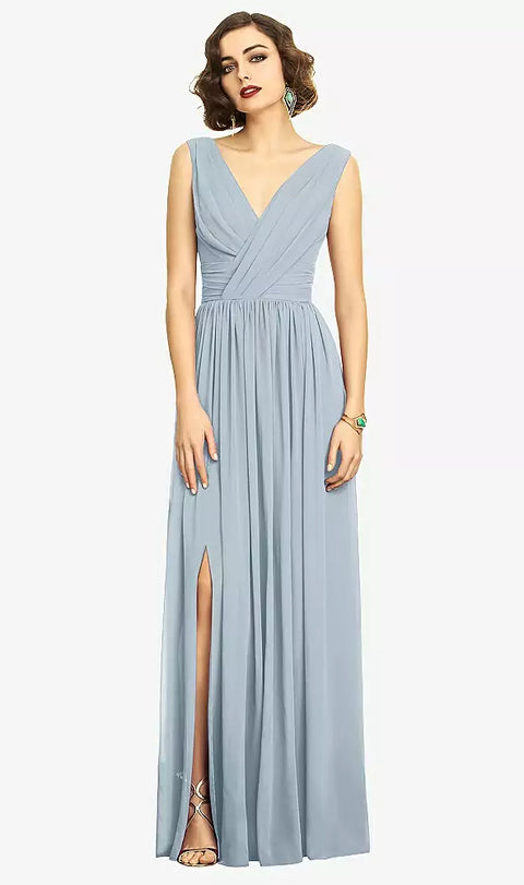 Dessy 2894 Sleeveless Draped Chiffon Maxi Dress With Front Slit