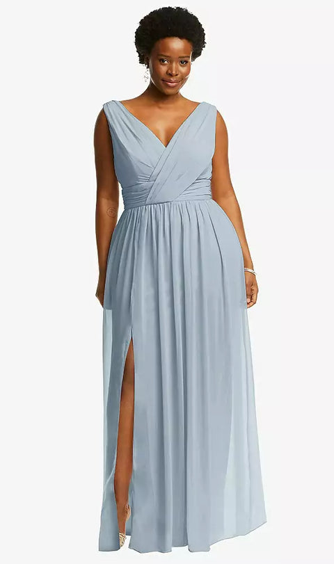 Dessy 2894 Sleeveless Draped Chiffon Maxi Dress With Front Slit