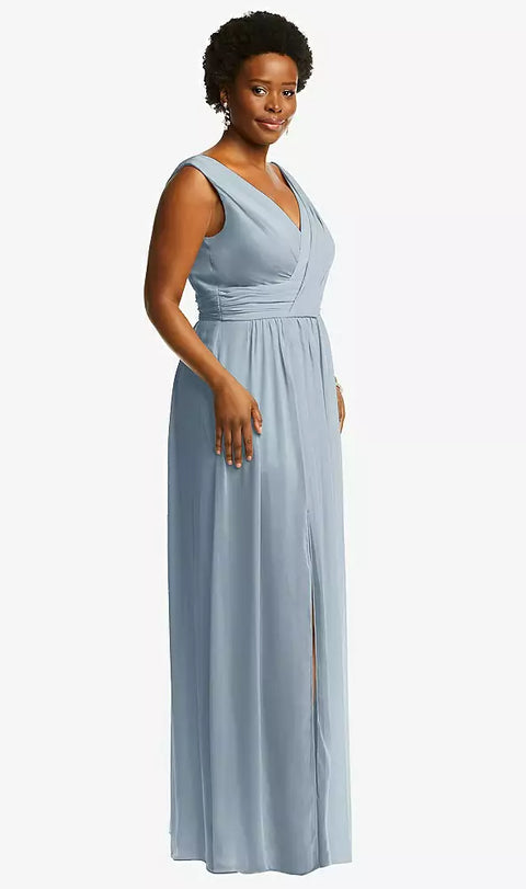 Dessy 2894 Sleeveless Draped Chiffon Maxi Dress With Front Slit