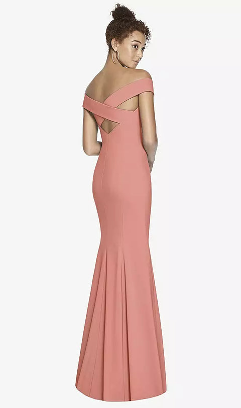 Dessy 3012 Off-the-shoulder Criss Cross Back Trumpet Gown