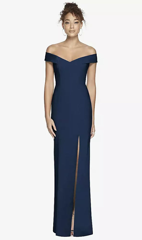 Dessy 3012 Off-the-shoulder Criss Cross Back Trumpet Gown