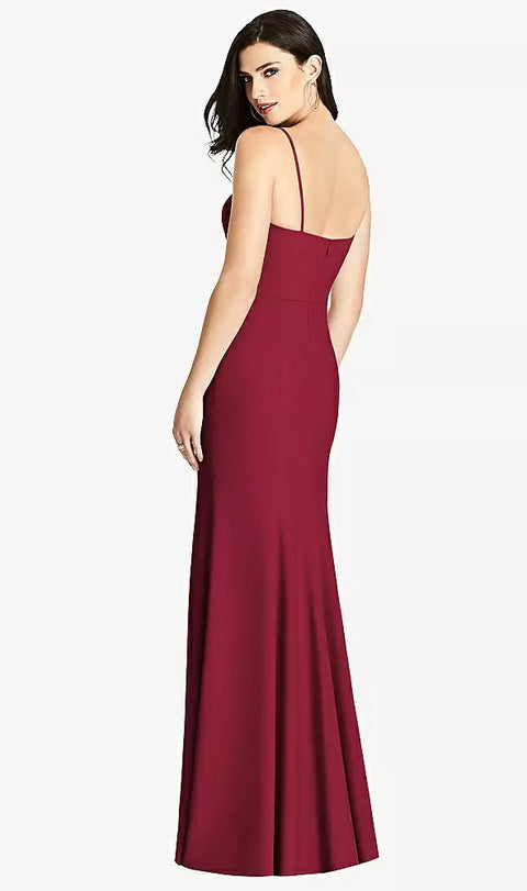 Dessy 3013 Seamed Bodice Crepe Trumpet Gown With Front Slit