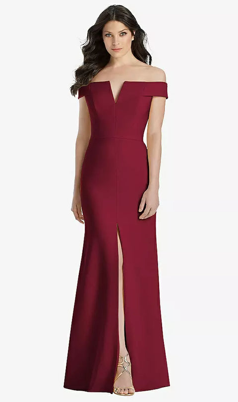 Dessy 3038 Off-the-shoulder Notch Trumpet Gown With Front Slit