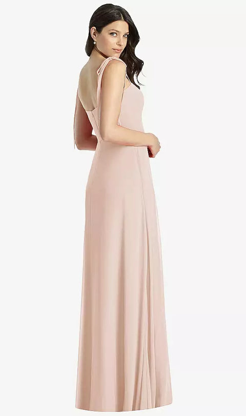 Dessy 3042 Tie-shoulder Chiffon Maxi Dress With Front Slit