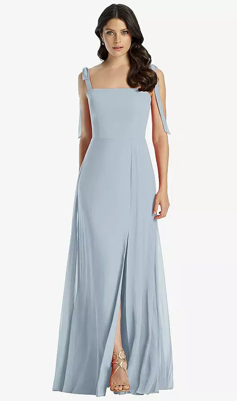 Dessy 3042 Tie-shoulder Chiffon Maxi Dress With Front Slit