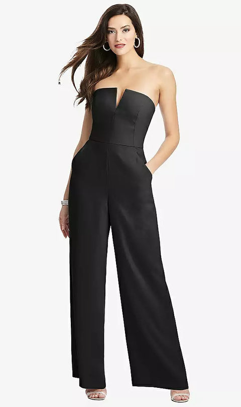 Dessy 3066 Strapless Notch Crepe Jumpsuit With Pockets