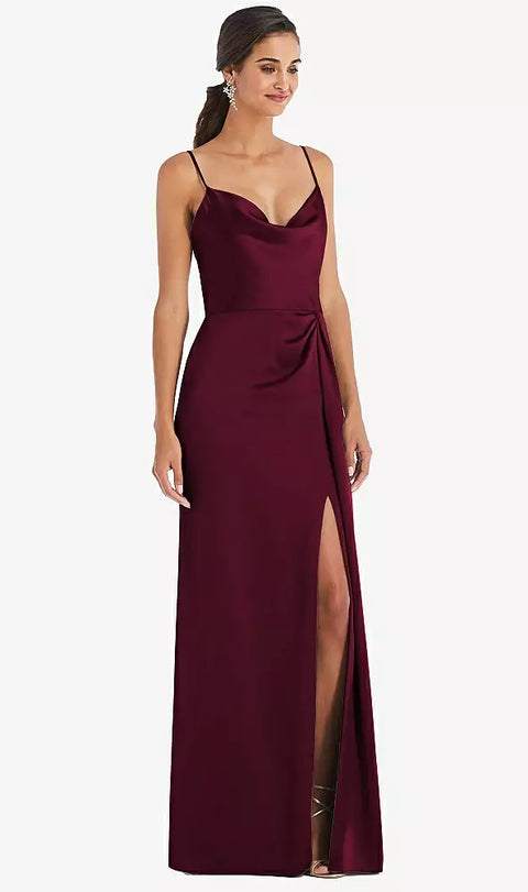 Dessy 3072 Cowl-neck Draped Wrap Maxi Dress With Front Slit