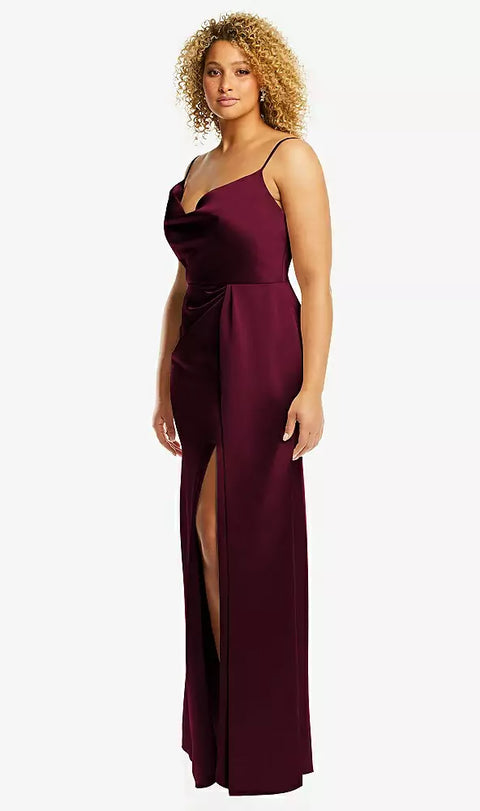 Dessy 3072 Cowl-neck Draped Wrap Maxi Dress With Front Slit