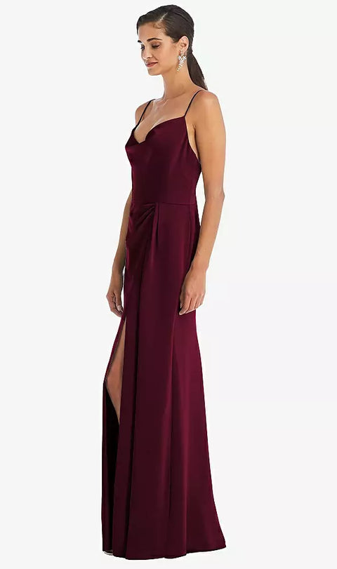 Dessy 3072 Cowl-neck Draped Wrap Maxi Dress With Front Slit