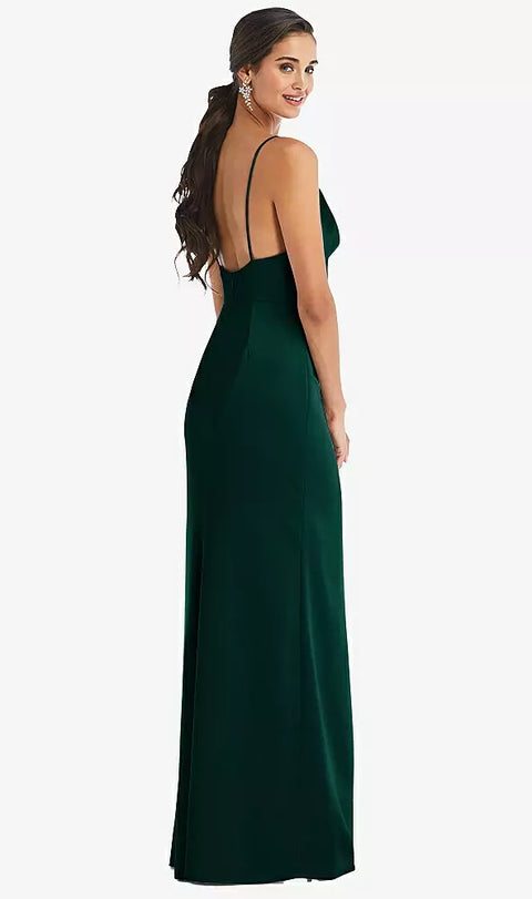 Dessy 3072 Cowl-neck Draped Wrap Maxi Dress With Front Slit