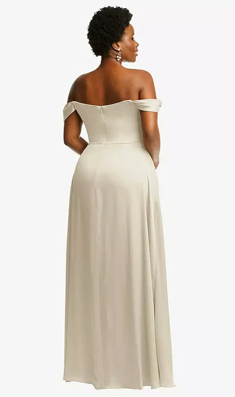 Dessy 3108 Off-the-shoulder Flounce Sleeve Empire Waist Gown With Front Slit