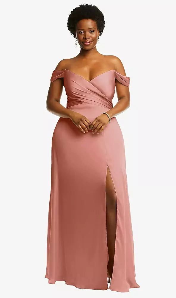 Dessy 3108 Off-the-shoulder Flounce Sleeve Empire Waist Gown With Fron YDG Dessy 3108 Off-the-shoulder Flounce Sleeve Empire Waist Gown With Fron YDG