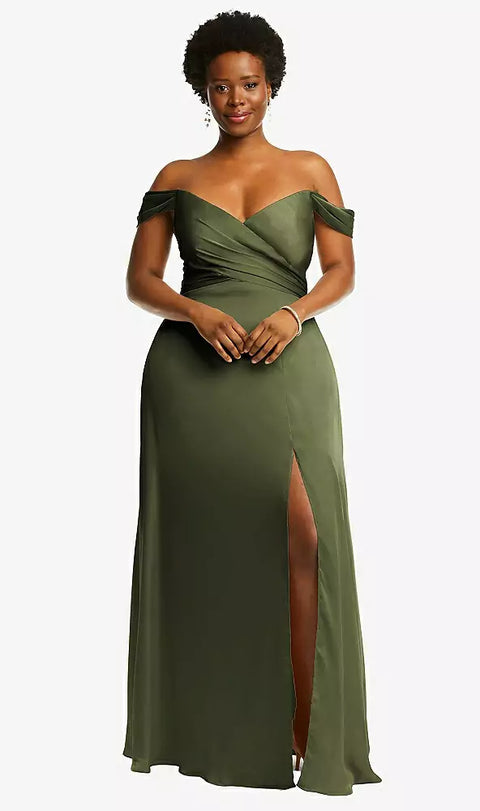 Dessy 3108 Off-the-shoulder Flounce Sleeve Empire Waist Gown With Front Slit