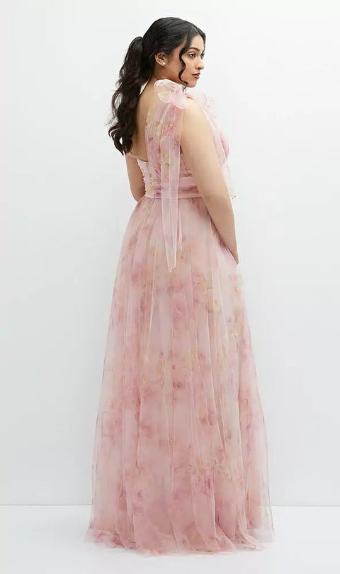 Dessy 3130fp Floral Scarf Tie One-shoulder Tulle Dress With Long Full Skirt