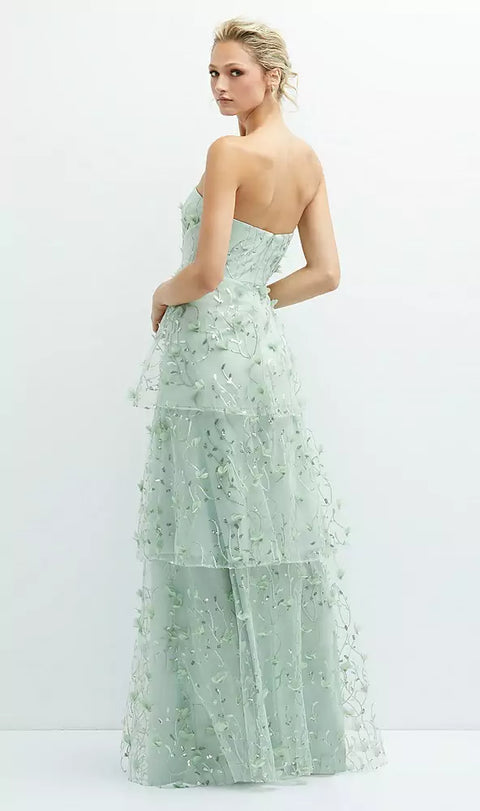 Dessy 3138 Strapless 3d Floral Embroidered Dress With Tiered Maxi Skirt