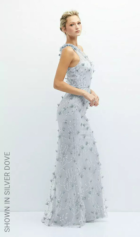 Dessy 3133 One-shoulder Fit And Flare 3d Floral Embroidered Dress