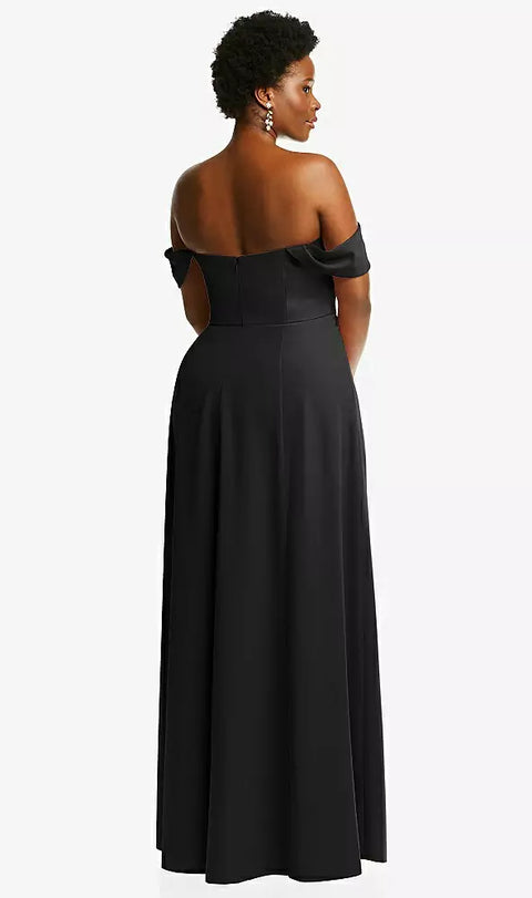 Dessy 3124 Off-the-shoulder Pleated Cap Sleeve A-line Maxi Dress