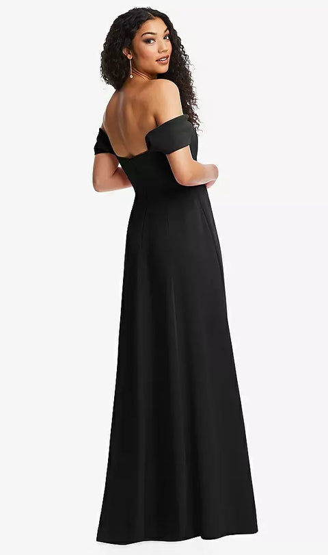 Dessy 3124 Off-the-shoulder Pleated Cap Sleeve A-line Maxi Dress