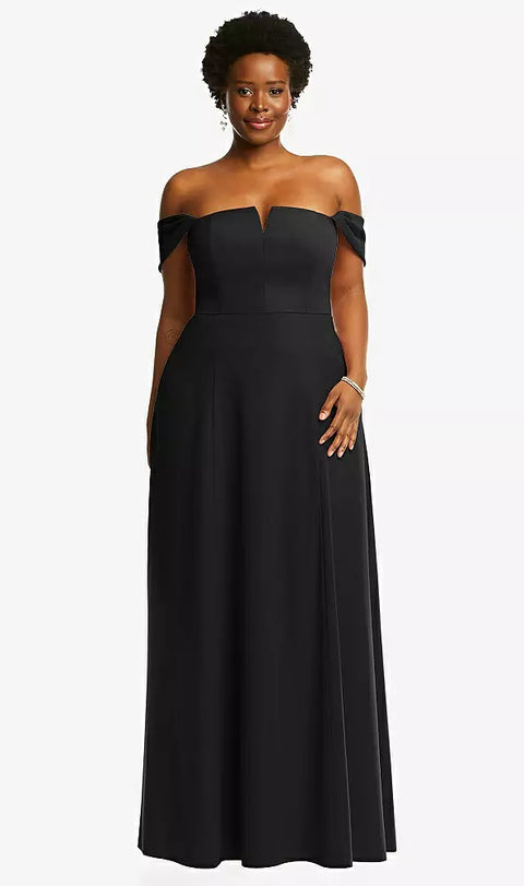 Dessy 3124 Off-the-shoulder Pleated Cap Sleeve A-line Maxi Dress