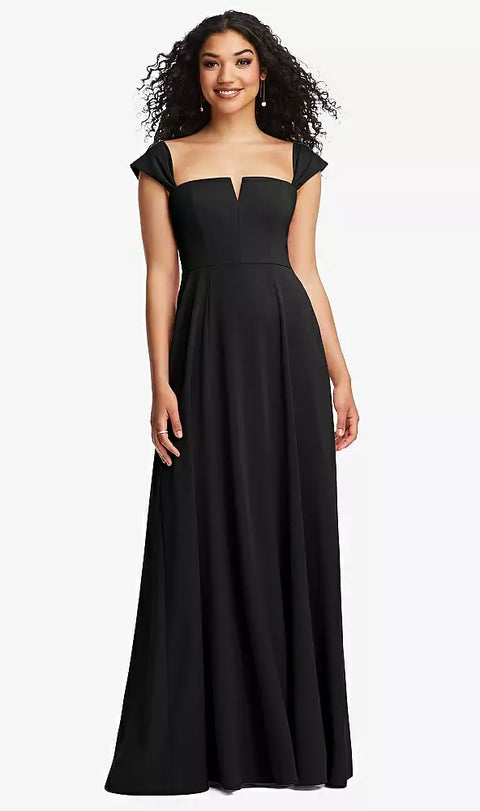 Dessy 3124 Off-the-shoulder Pleated Cap Sleeve A-line Maxi Dress