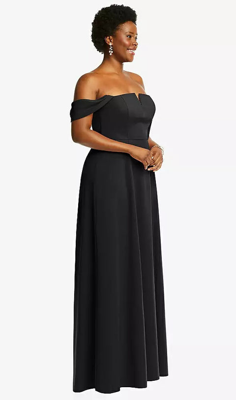 Dessy 3124 Off-the-shoulder Pleated Cap Sleeve A-line Maxi Dress