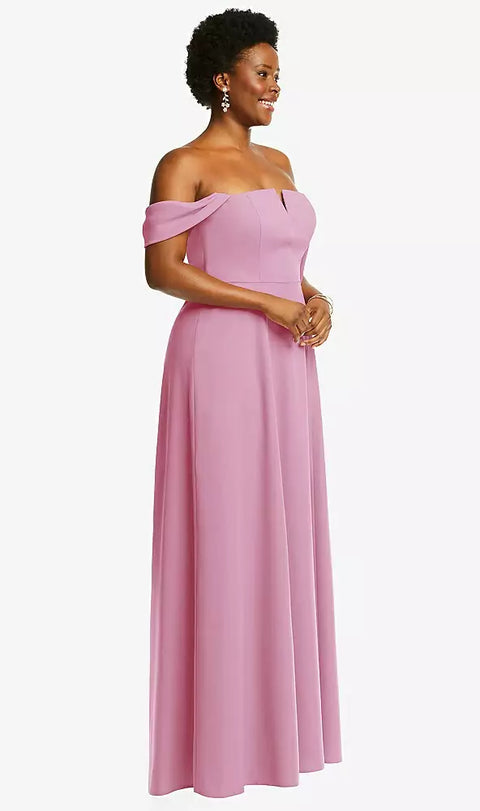 Dessy 3124 Off-the-shoulder Pleated Cap Sleeve A-line Maxi Dress