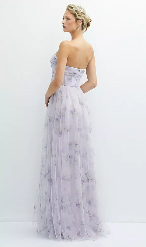 Dessy 3129fp Floral Strapless Twist Cup Corset Tulle Dress With Long Full Skirt