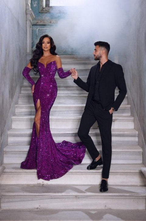 Portia And Scarlett V Neck One Sleeve Prom Dress PS23521