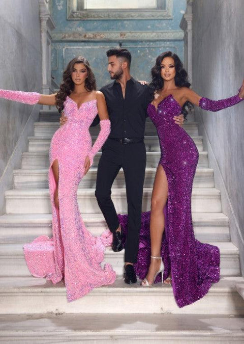 Portia And Scarlett V Neck One Sleeve Prom Dress PS23521