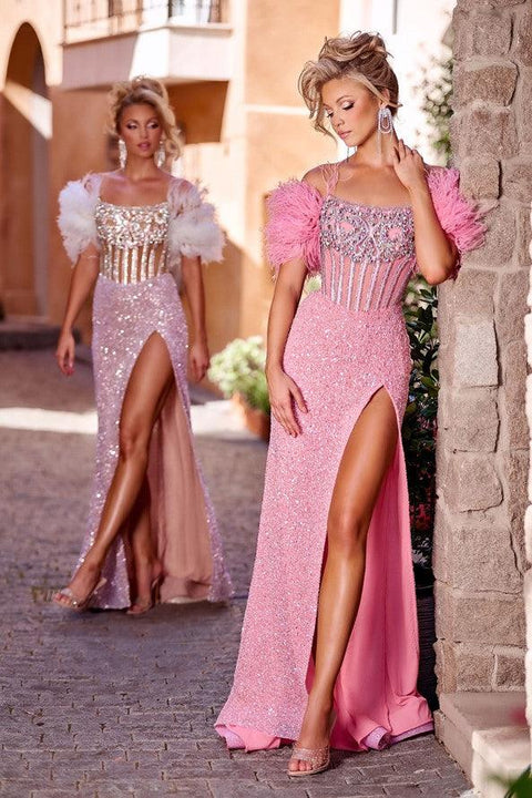 Portia And Scarlett Scoop Neckline Short Sleeve Prom Dress PS23741C