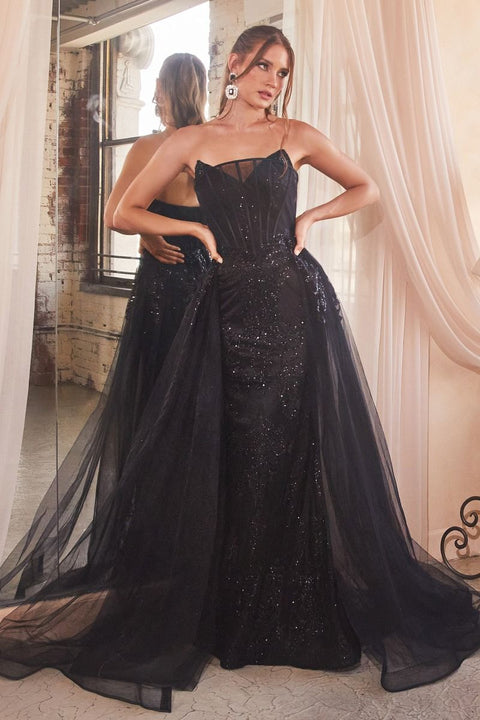 Ladivine - J858 Tulle Sweetheart Neckline Strapless Evening Gown