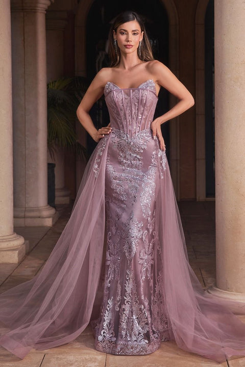 Ladivine - J858 Tulle Sweetheart Neckline Strapless Evening Gown