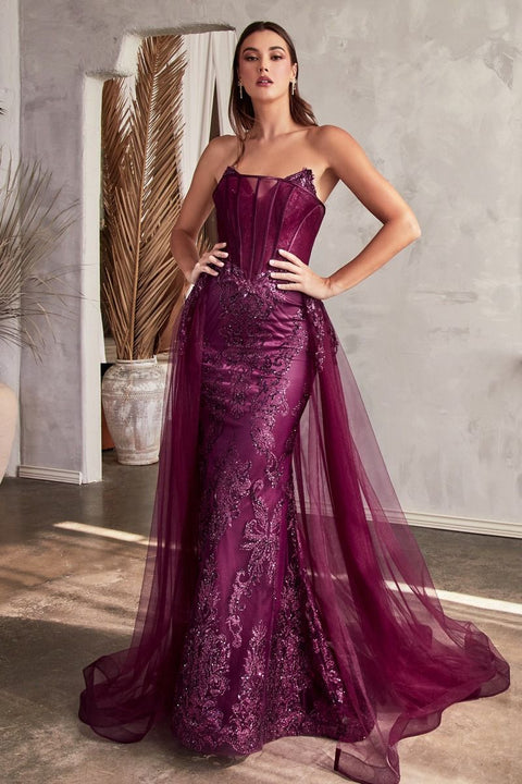 Ladivine - J858 Tulle Sweetheart Neckline Strapless Evening Gown