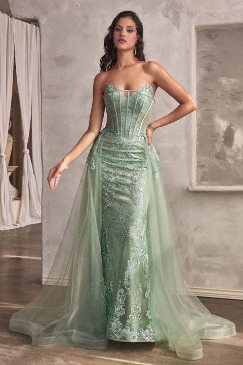 Ladivine - J858 Tulle Sweetheart Neckline Strapless Evening Gown