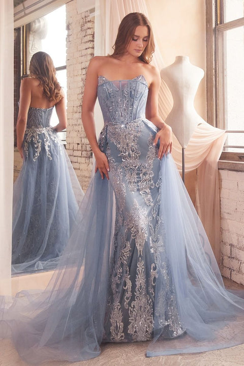 Ladivine - J858 Tulle Sweetheart Neckline Strapless Evening Gown