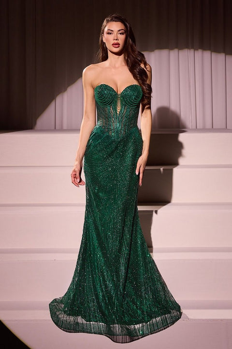 Ladivine - J871 Strapless Glitter Embellished Gown