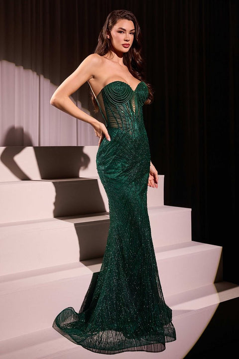 Ladivine - J871 Strapless Glitter Embellished Gown
