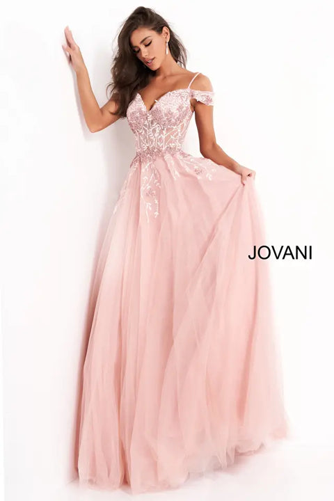 Jovani 02022 Off The Shoulder Embellished Evening Dress
