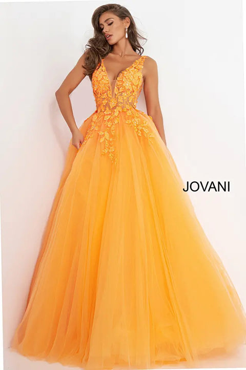 Jovani 02840 Floral Appliques Bodice Tulle Ballgown