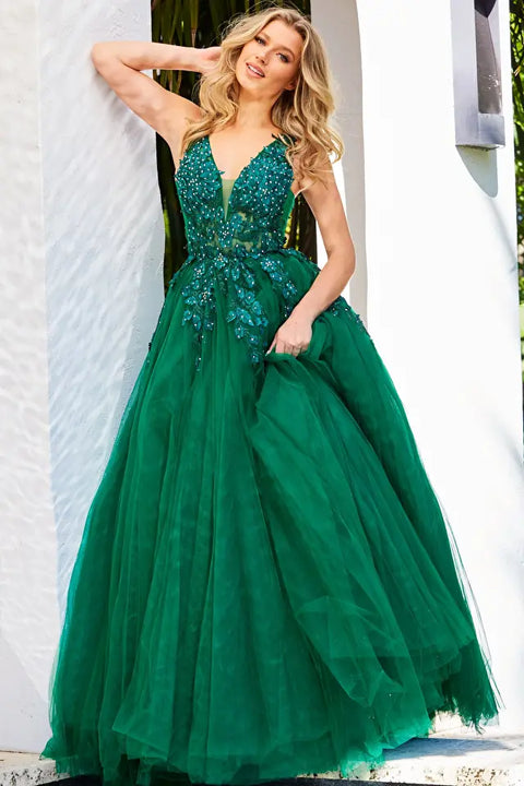 Jovani 02840 Floral Appliques Bodice Tulle Ballgown