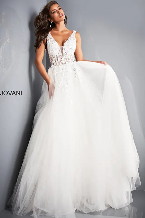 Jovani 02840 Floral Appliques Bodice Tulle Ballgown