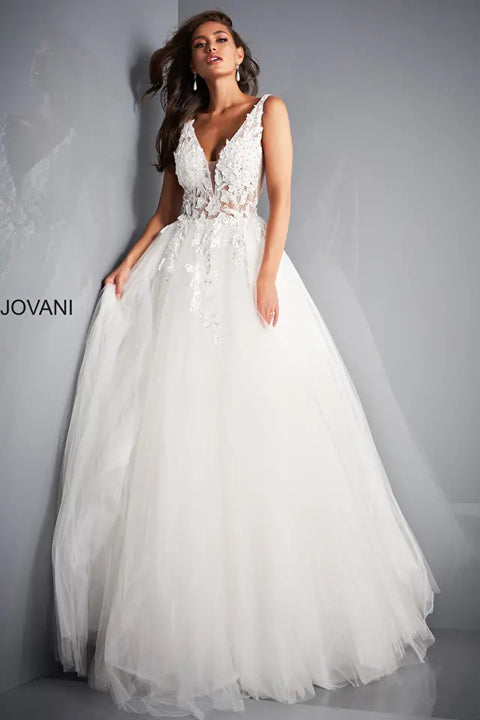 Jovani 02840 Floral Appliques Bodice Tulle Ballgown