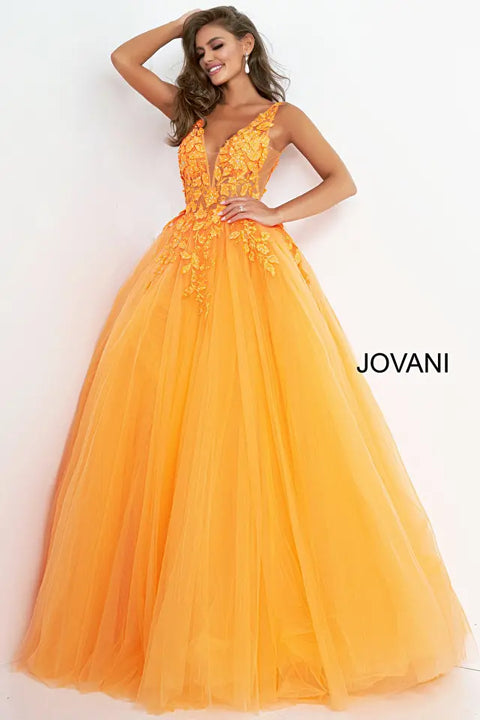 Jovani 02840 Floral Appliques Bodice Tulle Ballgown