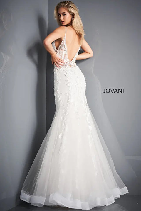 Jovani 02841 Sheer Floral Bodice Mermaid Wedding Party Dress