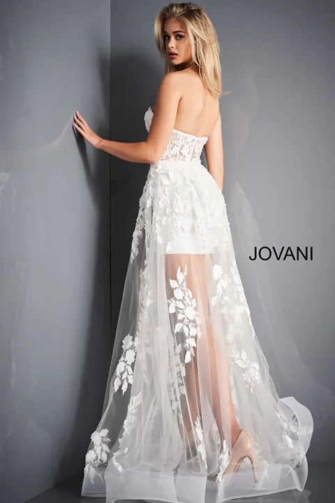 Jovani 02845 Floral Embellished Strapless Corset Bridal Illusion Dress