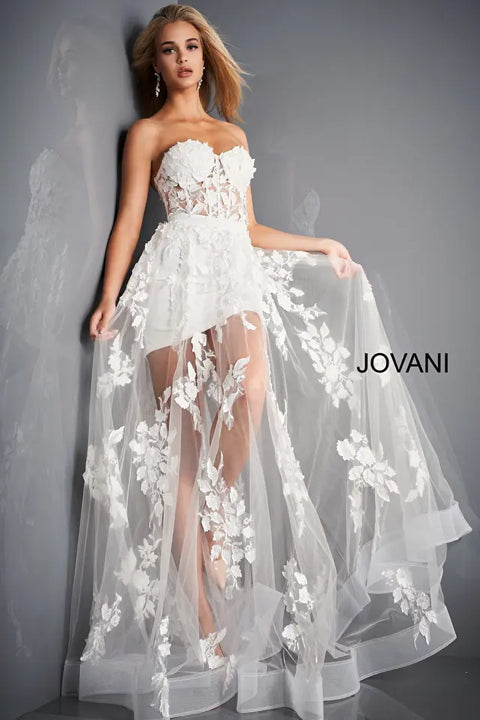 Jovani 02845 Floral Embellished Strapless Corset Bridal Illusion Dress