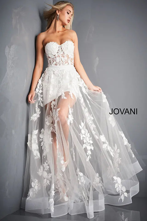 Jovani 02845 Floral Embellished Strapless Corset Bridal Illusion Dress