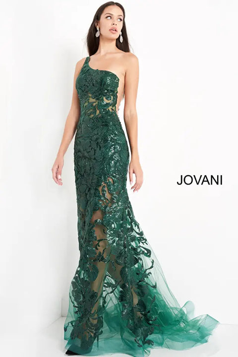 Jovani 02895 One Shoulder Embellished Gown
