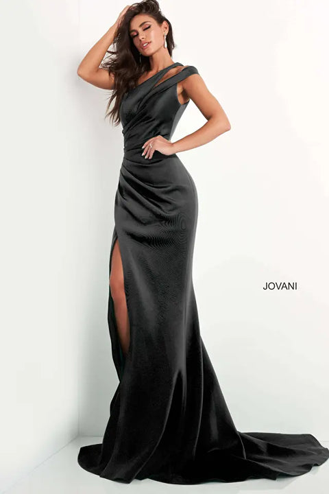 Jovani 04222 Scuba Elegant One Shoulder Ruched Evening Dress